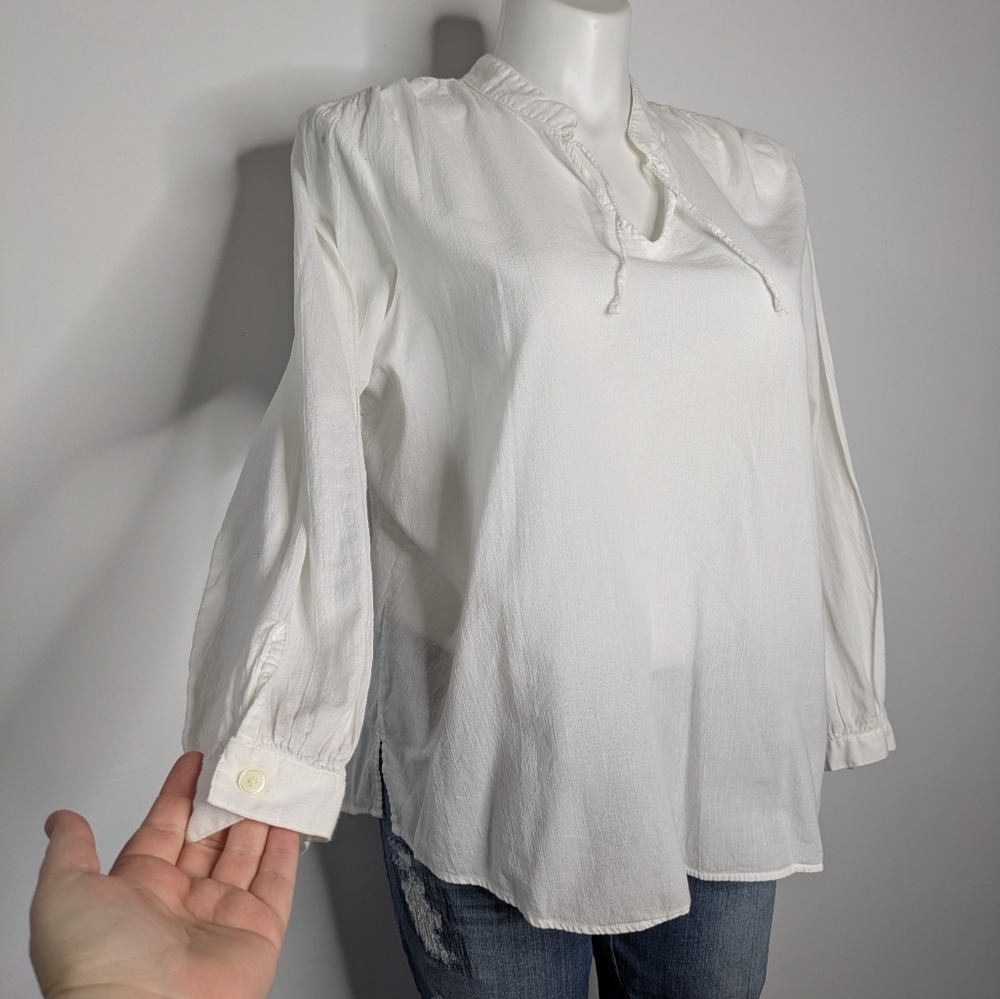 Tommy Hilfiger White Cotton Beachy Long Sleeve Tie Neck Top 18 - Picture 4 of 9
